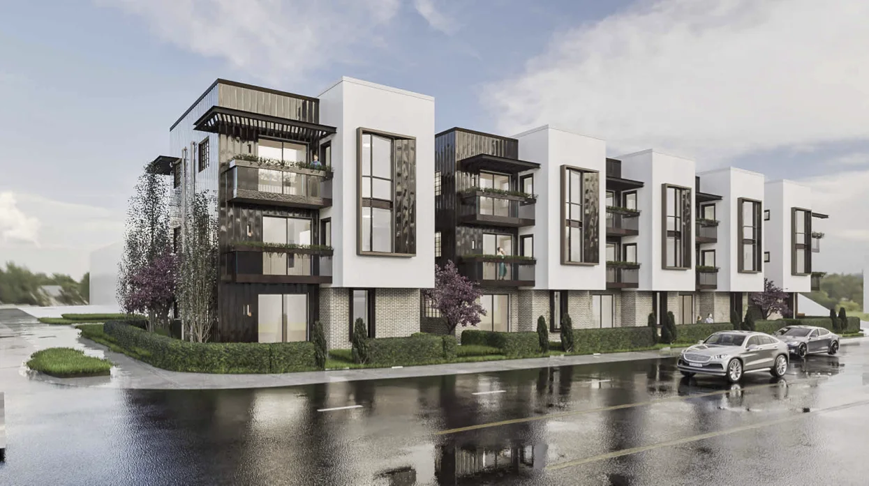 Architectural rendering of The Canyon Lofts, a modern condominium community in Provo, Utah